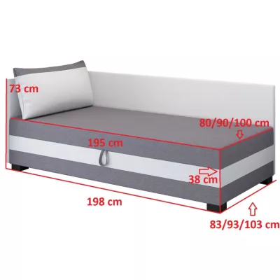 Einzelbett mit Polsterung 80x195 MIRRY PLUS 2 - schwarz / blaugrau
