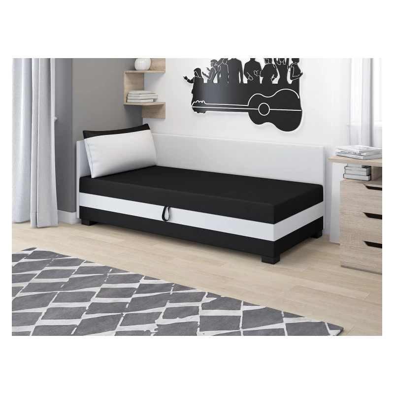 Einzelbett mit Polsterung 90x195 MIRRY PLUS 2 - schwarz/weiß