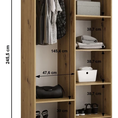 Kleiderschrank mit Regalböden 100/50 LORENA 4 - Kaschmir / Schwarz