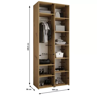 Kleiderschrank mit Regalböden 100/50 LORENA 4 - weiß/gold