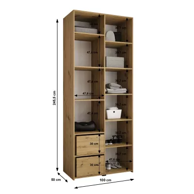 Kleiderschrank mit Regalböden 100/50 LORENA 4 - weiß/gold