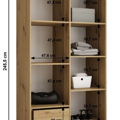 Kleiderschrank mit Regalböden 100/50 LORENA 4 - weiß/schwarz