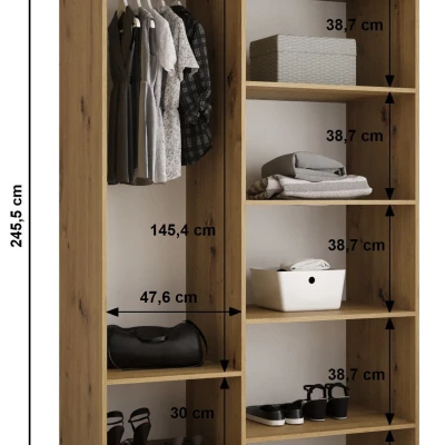 Kleiderschrank mit Regalböden 130/50 LORENA 4 - Kaschmir / Schwarz