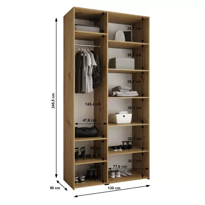 Kleiderschrank mit Regalböden 130/50 LORENA 4 - Kaschmir / Schwarz