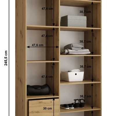 Kleiderschrank mit Regalböden 130/50 LORENA 4 - weiß/gold