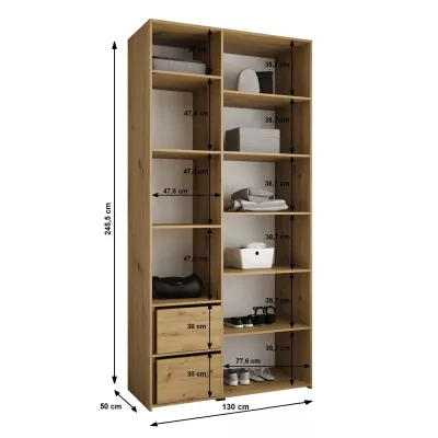 Kleiderschrank mit Regalböden 130/50 LORENA 4 - weiß/gold
