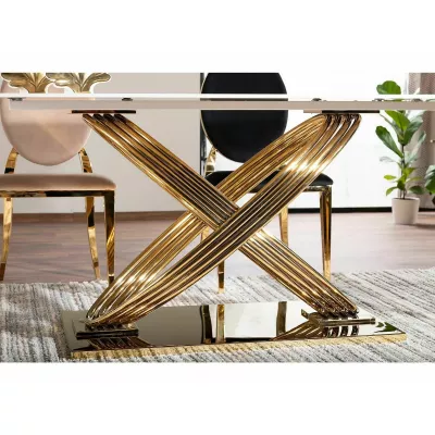 Designer-Esstisch NABIL – weiß/gold