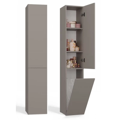 Schmaler Badezimmerschrank 31 cm mit Wäschekorb ATSO - grau