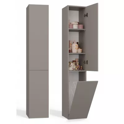 Schmaler Badezimmerschrank 31 cm mit Wäschekorb ATSO - grau