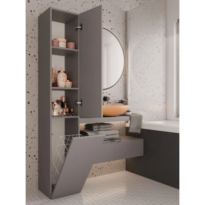 Schmaler Badezimmerschrank 31 cm mit Wäschekorb ATSO - grau