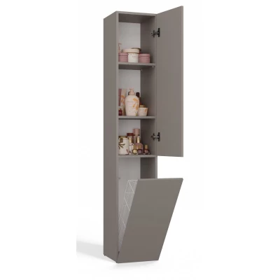 Schmaler Badezimmerschrank 31 cm mit Wäschekorb ATSO - grau