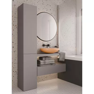 Schmaler Badezimmerschrank 31 cm mit Wäschekorb ATSO - grau