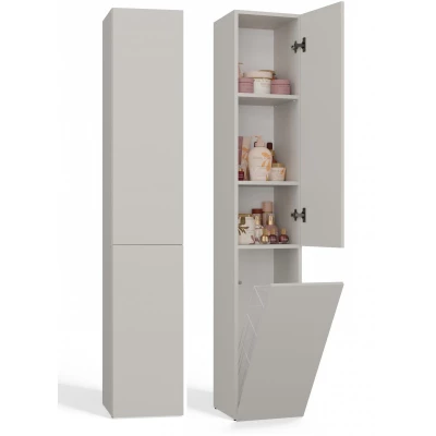 Schmaler Badezimmerschrank 31 cm mit Wäschekorb ATSO – Kaschmir