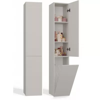 Schmaler Badezimmerschrank 31 cm mit Wäschekorb ATSO – Kaschmir