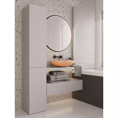 Schmaler Badezimmerschrank 31 cm mit Wäschekorb ATSO – Kaschmir