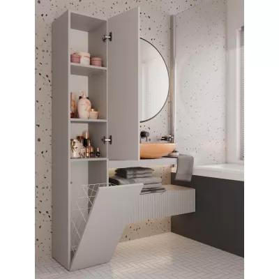 Schmaler Badezimmerschrank 31 cm mit Wäschekorb ATSO – Kaschmir