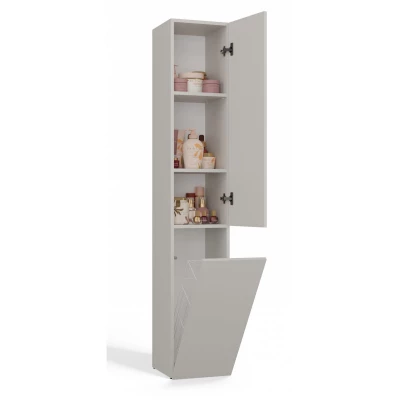 Schmaler Badezimmerschrank 31 cm mit Wäschekorb ATSO – Kaschmir