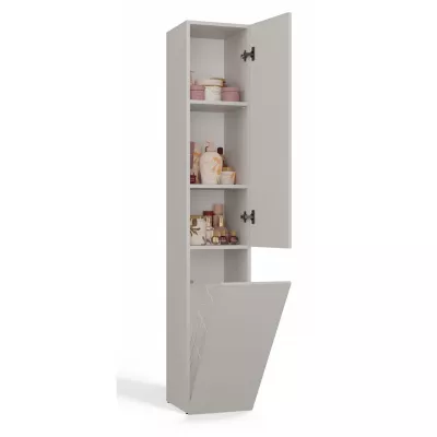 Schmaler Badezimmerschrank 31 cm mit Wäschekorb ATSO – Kaschmir