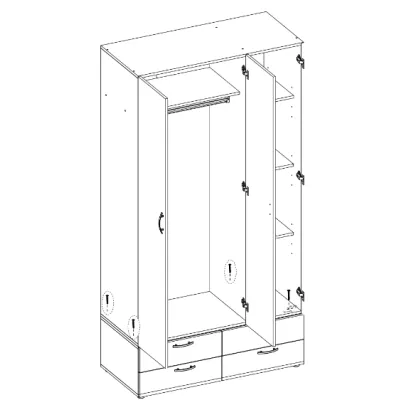 Dreitüriger Kleiderschrank 111 cm RICHLAND – Eiche handwerklich / Weiß