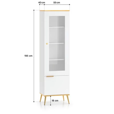 Schmale Glasvitrine SICIA - weiß