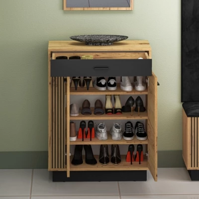 Schuhschrank mit Schublade FAZA - Craft Eiche / Schwarz