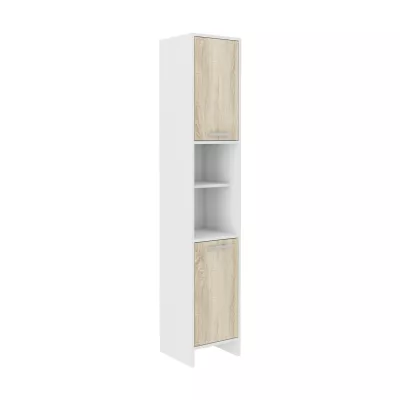Schmaler Badezimmerschrank AUDREY - weiß / Sonoma-Eiche