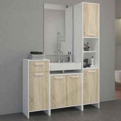 Schmaler Badezimmerschrank AUDREY - weiß / Sonoma-Eiche Schmaler Badezimmerschrank AUDREY - weiß / Sonoma-Eiche