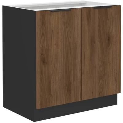 Unterer zweitüriger Schrank TOVA - Breite 80 cm, Okapi-Nussbaum / Schwarz