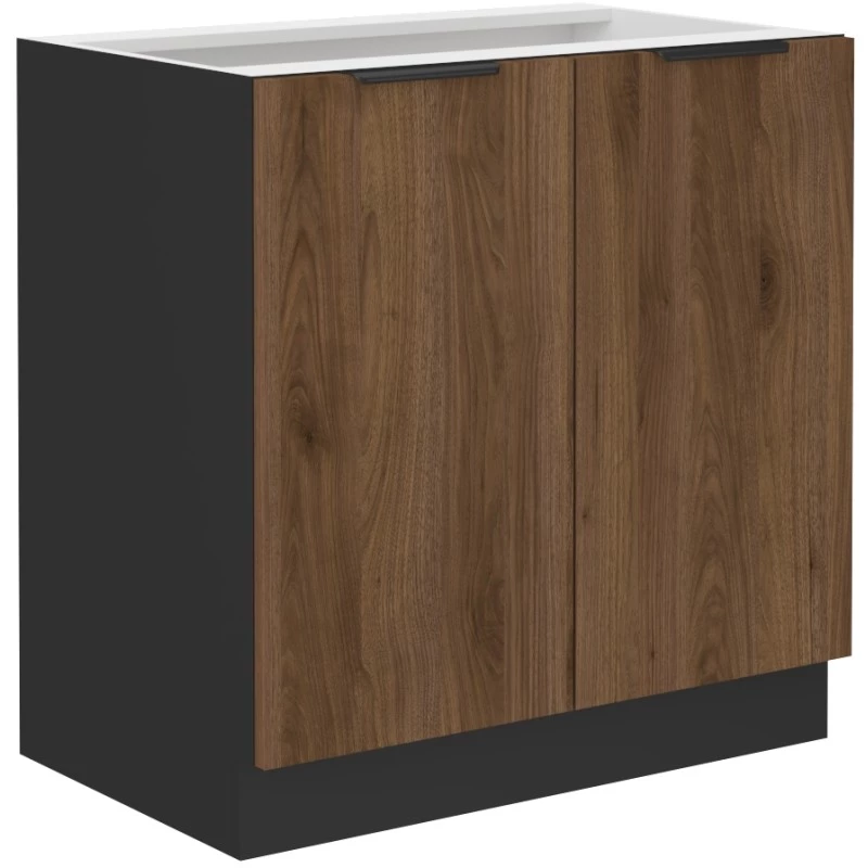 Unterer zweitüriger Schrank TOVA - Breite 80 cm, Okapi-Nussbaum / Schwarz