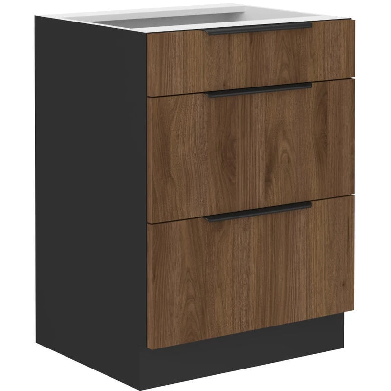 TOVA Unterschrank mit Schubladen - Breite 60 cm, Okapi-Nussbaum/Schwarz