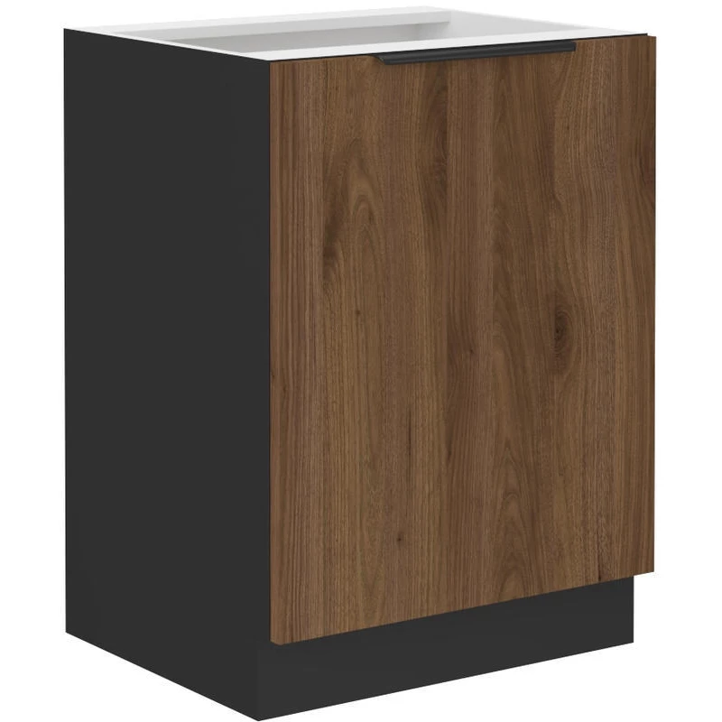 Unterer Einzeltürschrank TOVA - Breite 60 cm, Okapi-Nussbaum/Schwarz
