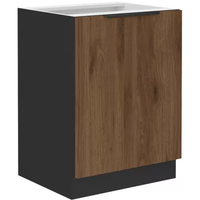 Unterer Einzeltürschrank TOVA - Breite 60 cm, Okapi-Nussbaum/Schwarz