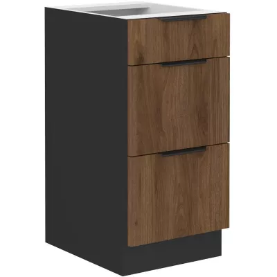 TOVA Unterschrank mit Schubladen - Breite 40 cm, Okapi-Nussbaum / Schwarz