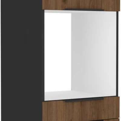 Einbau-Backofenschrank mit Schubladen TOVA – Breite 60 cm, Okapi-Nussbaum/Schwarz