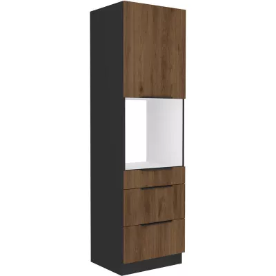 Einbau-Backofenschrank mit Schubladen TOVA – Breite 60 cm, Okapi-Nussbaum/Schwarz