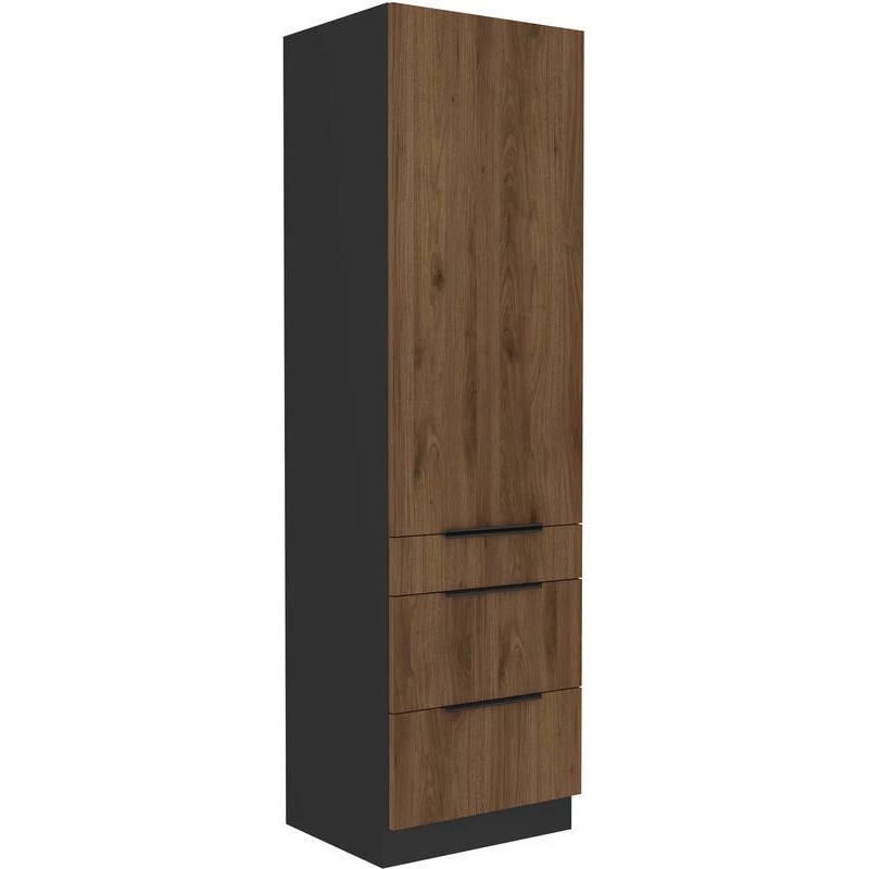 TOVA Küchenschrank mit Schubladen – Breite 60 cm, Okapi-Nussbaum/Schwarz