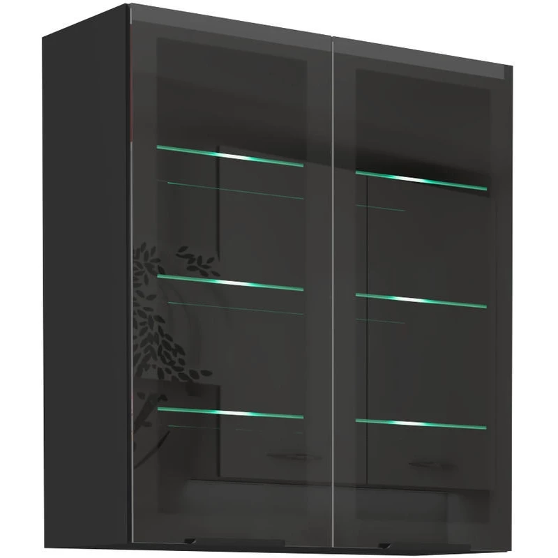 Glashochschrank TOVA - Breite 80 cm, Okapi-Nussbaum/Schwarz