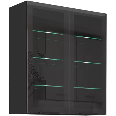 Glashochschrank TOVA - Breite 80 cm, Okapi-Nussbaum/Schwarz