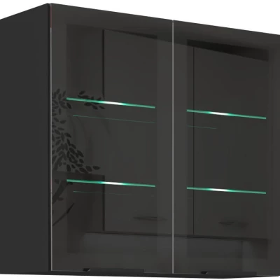 Glasaufsatzvitrine TOVA - Breite 80 cm, Okapi-Nussbaum/Schwarz