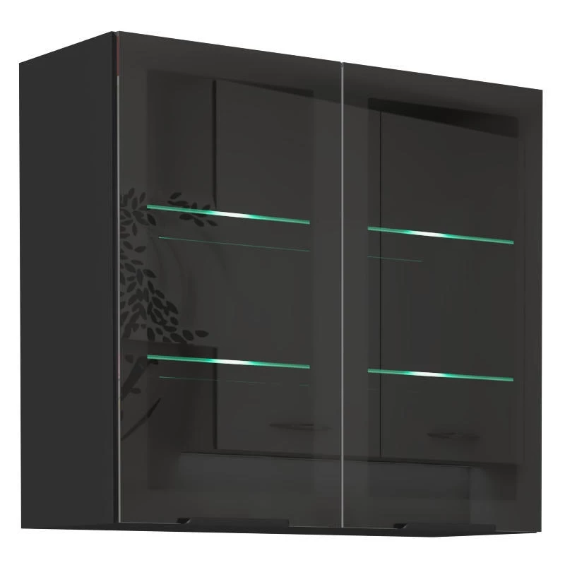 Glasaufsatzvitrine TOVA - Breite 80 cm, Okapi-Nussbaum/Schwarz