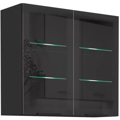 Glasaufsatzvitrine TOVA - Breite 80 cm, Okapi-Nussbaum/Schwarz