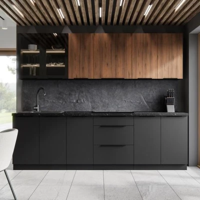 Glasaufsatzvitrine TOVA - Breite 80 cm, Okapi-Nussbaum/Schwarz
