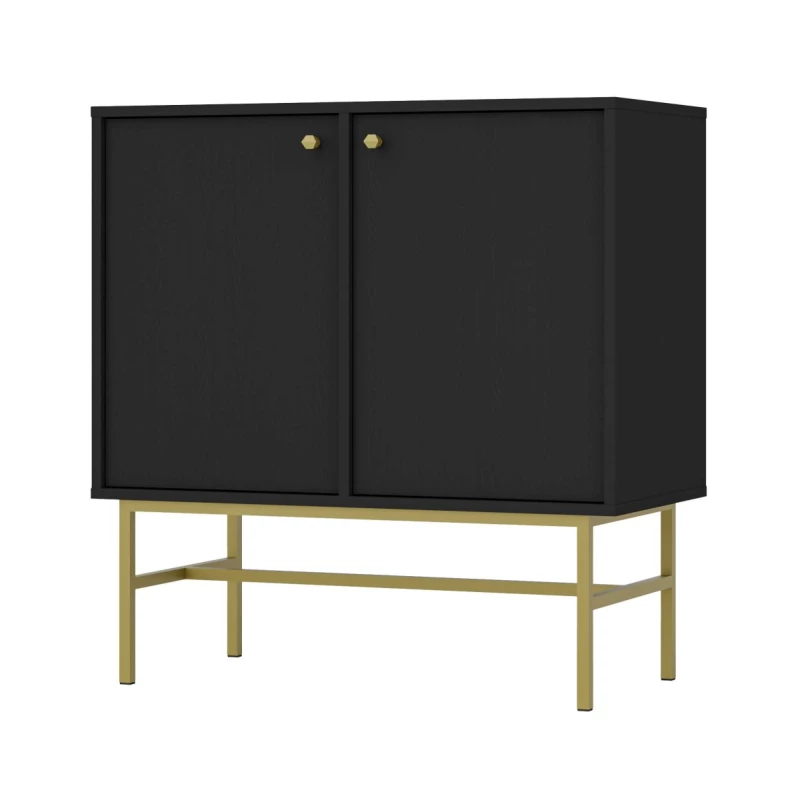 Schmale Kommode IROS 3 - Graphitschwarz/Gold