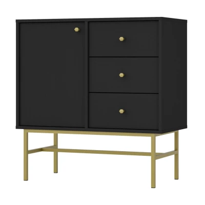 IROS Kommode mit 3 Schubladen - Graphitschwarz / Gold