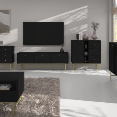 IROS Kommode mit 3 Schubladen - Graphitschwarz / Gold