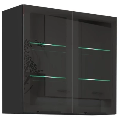 Glasaufsatzvitrine SAJU - Breite 80 cm, schwarz