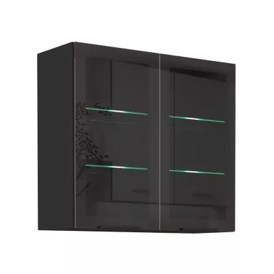 Glasaufsatzvitrine SAJU - Breite 80 cm, schwarz