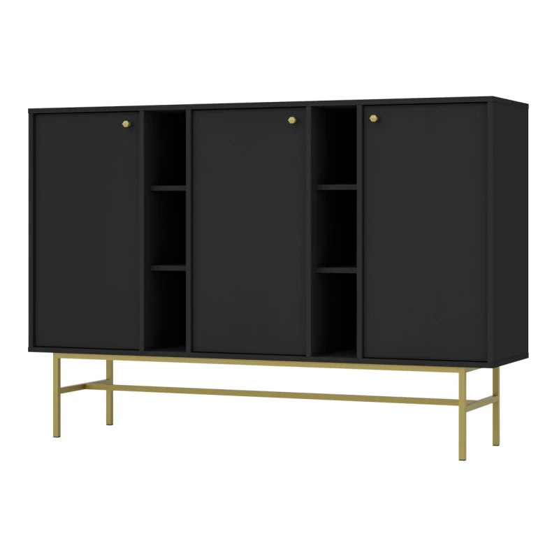 Breite Kommode IROS 3 - Graphitschwarz/Gold