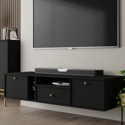 Breite Kommode IROS 3 - Graphitschwarz/Gold