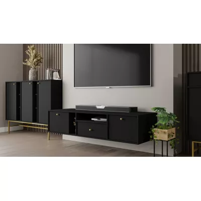 Breite Kommode IROS 3 - Graphitschwarz/Gold